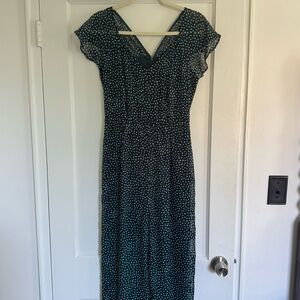 Poetry Jumpsuit Green White Flutter Sleeve Size 8